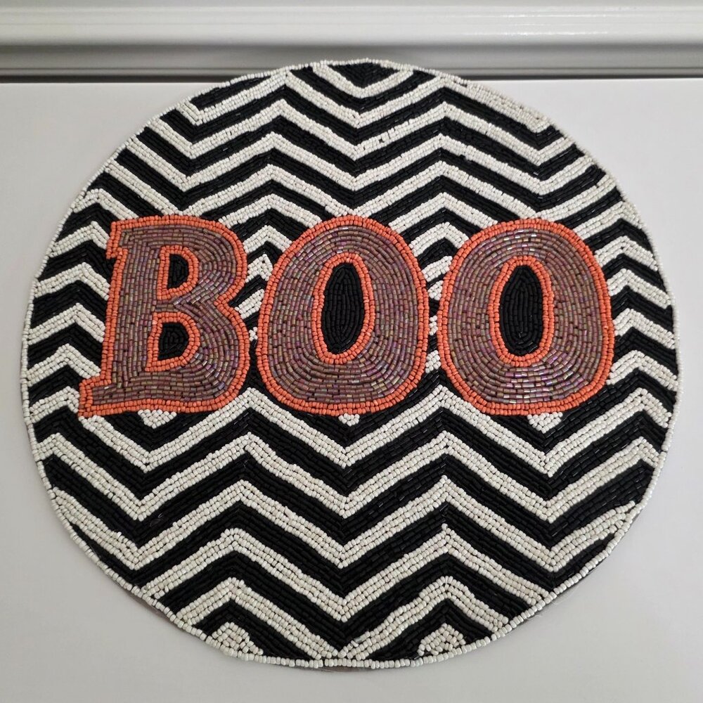 CHRISTIAN SIRIANO 15" Beaded Round Charger - Boo Halloween Decor Placemat NEW